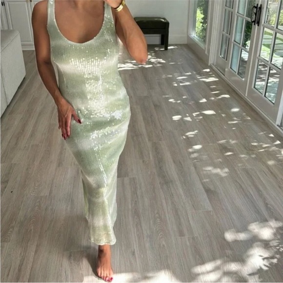 New Caroline Constas Mint Ombre Sequin V-Neck Sleeveless Midi Dress - Picture 4 of 6